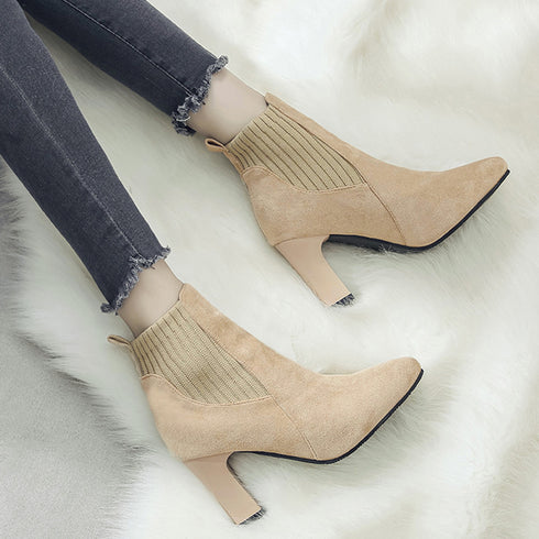 ショートブーツ レディース 通勤 韓国 ブーティー ショート丈 太ヒール スエード 秋冬 暖かい カジュアル おしゃれ シンプル 痛くない 99GYXC-072