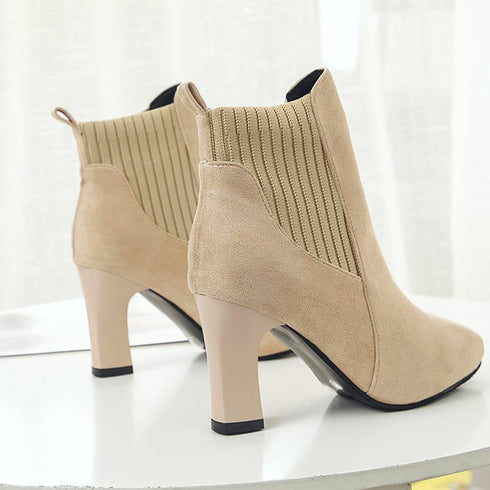 ショートブーツ レディース 通勤 韓国 ブーティー ショート丈 太ヒール スエード 秋冬 暖かい カジュアル おしゃれ シンプル 痛くない 99GYXC-072