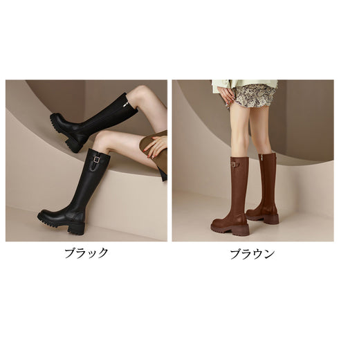 ロングブーツ 美脚ブーツ レディース チャンキーヒール ニーハイブーツ 膝下 ボリューム感 大人 オルチャン きれいめ シンプル 秋冬 人気 疲れにくい 韓国 99GYXC-075