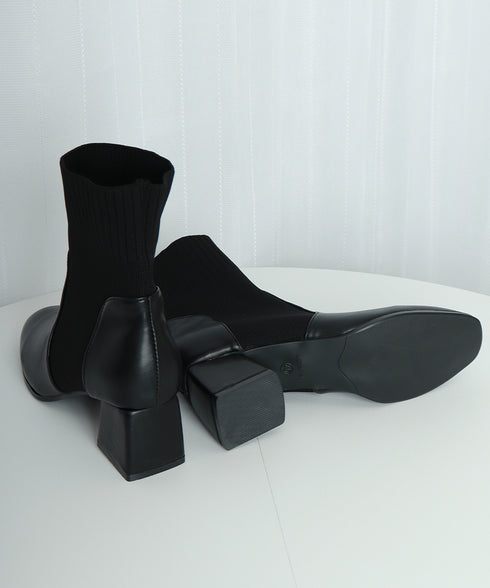 ショートブーツ レディース ブーティー シューズ 太ヒール 靴 スクエアトゥ ショート丈 秋冬 ワークブーツ オルチャン 疲れない おしゃれ ストレッチ 99GYXC-076