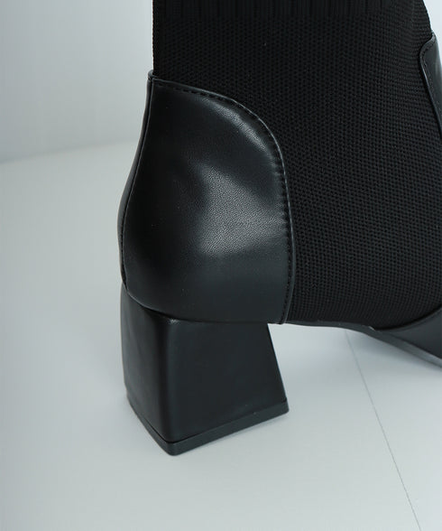 ショートブーツ レディース ブーティー シューズ 太ヒール 靴 スクエアトゥ ショート丈 秋冬 ワークブーツ オルチャン 疲れない おしゃれ ストレッチ 99GYXC-076