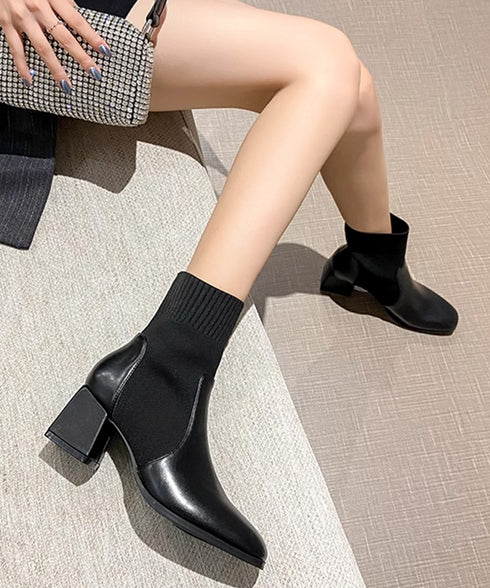 ショートブーツ レディース ブーティー シューズ 太ヒール 靴 スクエアトゥ ショート丈 秋冬 ワークブーツ オルチャン 疲れない おしゃれ ストレッチ 99GYXC-076