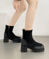 厚底ショートブーツ レディース靴 秋冬 5.5cm太ヒール スクエアトゥ 美脚ブーツ 歩きやすい 履きやすい おしゃれ 大人カッコイイ カジュアル オルチャン 99GYXC-077