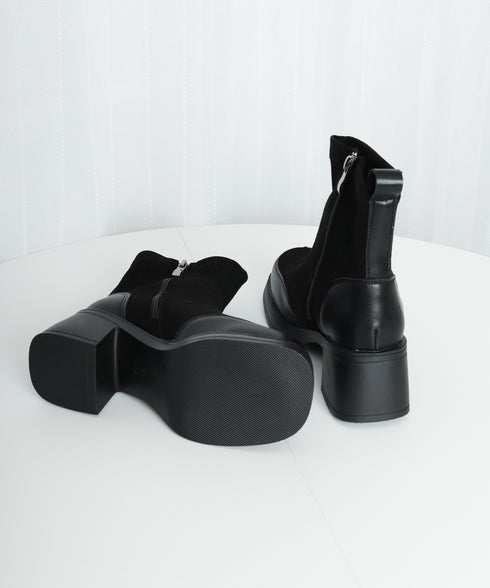 厚底ショートブーツ レディース靴 秋冬 5.5cm太ヒール スクエアトゥ 美脚ブーツ 歩きやすい 履きやすい おしゃれ 大人カッコイイ カジュアル オルチャン 99GYXC-077