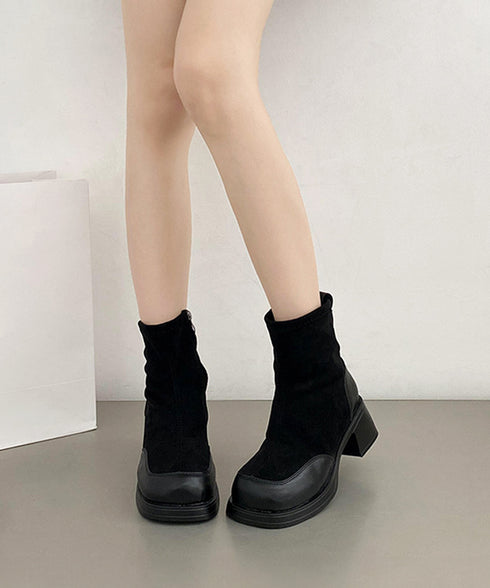 厚底ショートブーツ レディース靴 秋冬 5.5cm太ヒール スクエアトゥ 美脚ブーツ 歩きやすい 履きやすい おしゃれ 大人カッコイイ カジュアル オルチャン 99GYXC-077