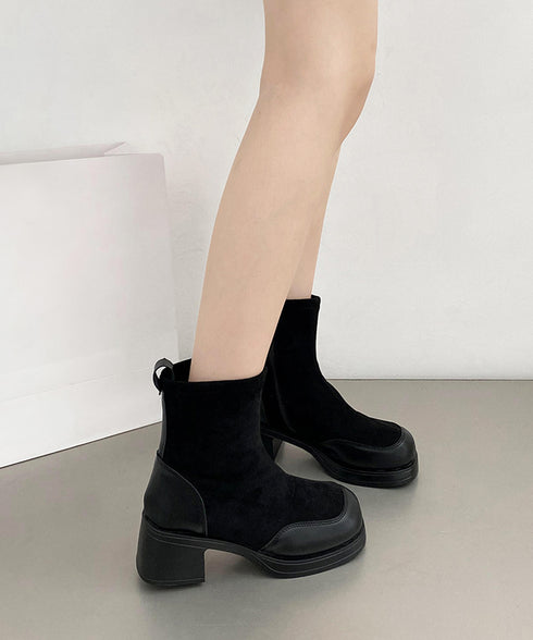 厚底ショートブーツ レディース靴 秋冬 5.5cm太ヒール スクエアトゥ 美脚ブーツ 歩きやすい 履きやすい おしゃれ 大人カッコイイ カジュアル オルチャン 99GYXC-077