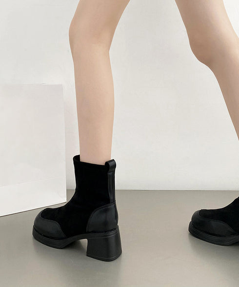 厚底ショートブーツ レディース靴 秋冬 5.5cm太ヒール スクエアトゥ 美脚ブーツ 歩きやすい 履きやすい おしゃれ 大人カッコイイ カジュアル オルチャン 99GYXC-077