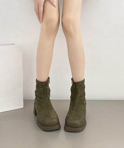 厚底ショートブーツ レディース靴 秋冬 5.5cm太ヒール スクエアトゥ 美脚ブーツ 歩きやすい 履きやすい おしゃれ 大人カッコイイ カジュアル オルチャン 99GYXC-077