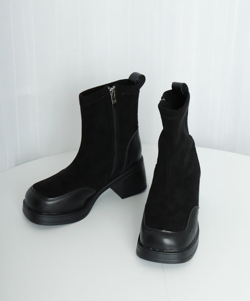 厚底ショートブーツ レディース靴 秋冬 5.5cm太ヒール スクエアトゥ 美脚ブーツ 歩きやすい 履きやすい おしゃれ 大人カッコイイ カジュアル オルチャン 99GYXC-077