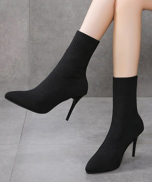 ショートブーツ ソックスブーツ 韓国 レディース ニットブーツ ポインテッドトゥ 9cmピンヒール シューズ 無地シンプル セクシー オフィス きれいめ 靴 99GYXC-078
