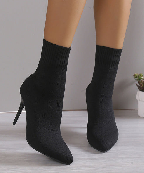 ショートブーツ ソックスブーツ 韓国 レディース ニットブーツ ポインテッドトゥ 9cmピンヒール シューズ 無地シンプル セクシー オフィス きれいめ 靴 99GYXC-078
