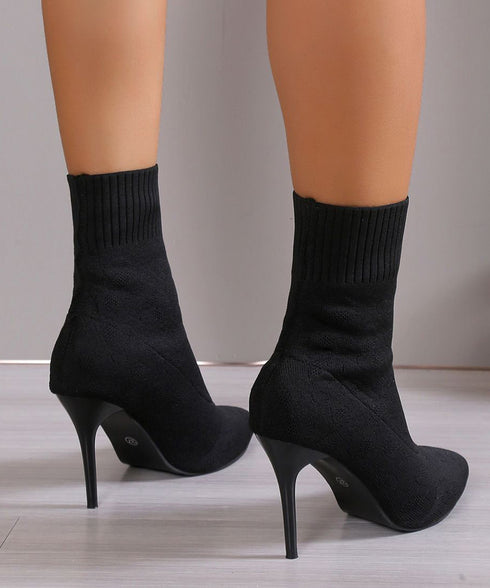 ショートブーツ ソックスブーツ 韓国 レディース ニットブーツ ポインテッドトゥ 9cmピンヒール シューズ 無地シンプル セクシー オフィス きれいめ 靴 99GYXC-078
