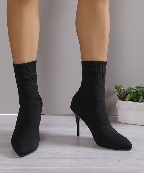 ショートブーツ ソックスブーツ 韓国 レディース ニットブーツ ポインテッドトゥ 9cmピンヒール シューズ 無地シンプル セクシー オフィス きれいめ 靴 99GYXC-078