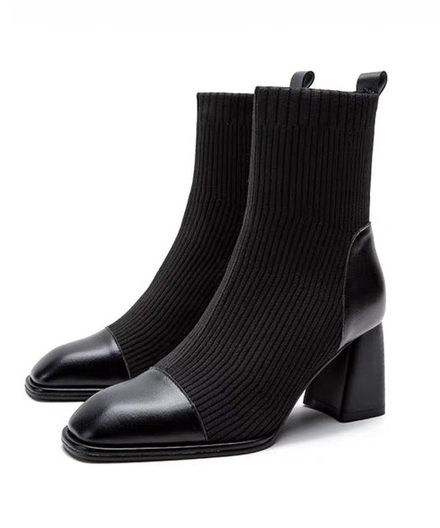 ソックス風ブーツ レディース 太ヒール ショートブーツ ショート丈 ミドルヒール 合皮 秋冬 ブラック 大人 オルチャン 疲れない おしゃれ 歩きやすい 99GYXC-081