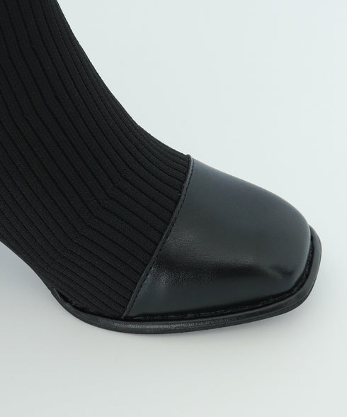 ソックス風ブーツ レディース 太ヒール ショートブーツ ショート丈 ミドルヒール 合皮 秋冬 ブラック 大人 オルチャン 疲れない おしゃれ 歩きやすい 99GYXC-081