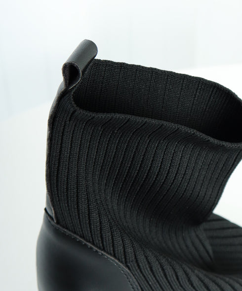 ソックス風ブーツ レディース 太ヒール ショートブーツ ショート丈 ミドルヒール 合皮 秋冬 ブラック 大人 オルチャン 疲れない おしゃれ 歩きやすい 99GYXC-081