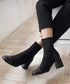 ソックス風ブーツ レディース 太ヒール ショートブーツ ショート丈 ミドルヒール 合皮 秋冬 ブラック 大人 オルチャン 疲れない おしゃれ 歩きやすい 99GYXC-081