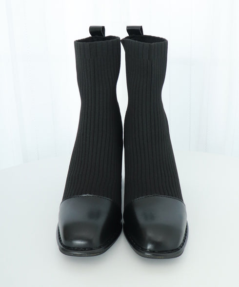 ソックス風ブーツ レディース 太ヒール ショートブーツ ショート丈 ミドルヒール 合皮 秋冬 ブラック 大人 オルチャン 疲れない おしゃれ 歩きやすい 99GYXC-081