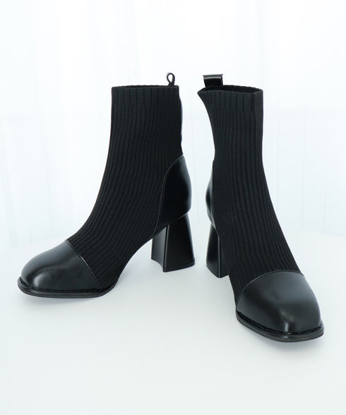 ソックス風ブーツ レディース 太ヒール ショートブーツ ショート丈 ミドルヒール 合皮 秋冬 ブラック 大人 オルチャン 疲れない おしゃれ 歩きやすい 99GYXC-081