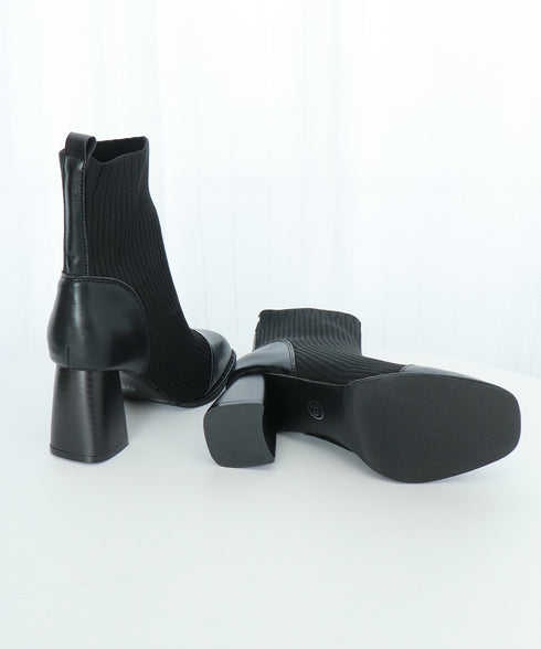 ソックス風ブーツ レディース 太ヒール ショートブーツ ショート丈 ミドルヒール 合皮 秋冬 ブラック 大人 オルチャン 疲れない おしゃれ 歩きやすい 99GYXC-081