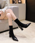 ショートブーツ ブーティー 秋冬 レディースシューズ 太ヒール ポインテッドトゥ 美脚 歩きやすい オフィスカジュアル きれいめ 上品 大人女性 99GYXC-082
