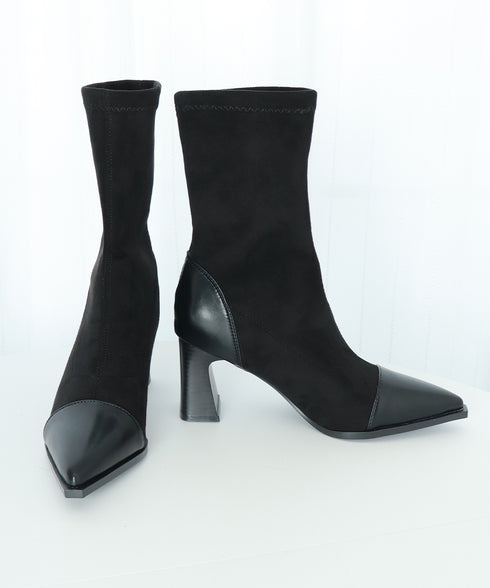 ショートブーツ ブーティー 秋冬 レディースシューズ 太ヒール ポインテッドトゥ 美脚 歩きやすい オフィスカジュアル きれいめ 上品 大人女性 99GYXC-082