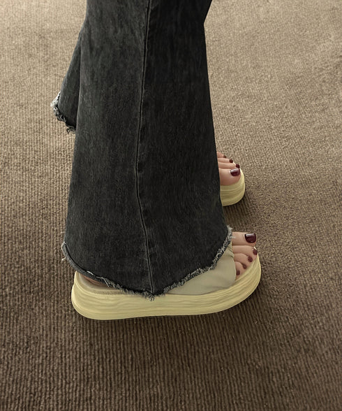 厚底サンダル ミュールサンダル 美脚 夏 レディース かかとなし フラットソール リゾートサンダル おしゃれ 履きやすい 疲れない ギャザー 旅行 楽ちん 99GYXC-087