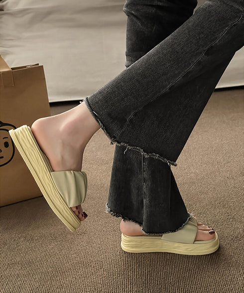 厚底サンダル ミュールサンダル 美脚 夏 レディース かかとなし フラットソール リゾートサンダル おしゃれ 履きやすい 疲れない ギャザー 旅行 楽ちん 99GYXC-087