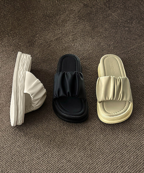 厚底サンダル ミュールサンダル 美脚 夏 レディース かかとなし フラットソール リゾートサンダル おしゃれ 履きやすい 疲れない ギャザー 旅行 楽ちん 99GYXC-087