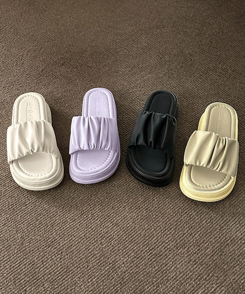 厚底サンダル ミュールサンダル 美脚 夏 レディース かかとなし フラットソール リゾートサンダル おしゃれ 履きやすい 疲れない ギャザー 旅行 楽ちん 99GYXC-087