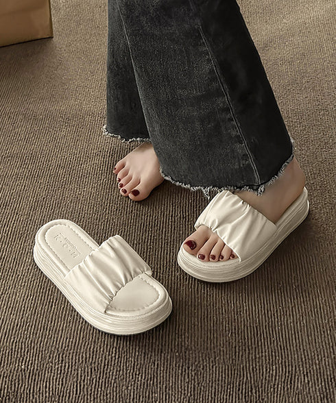 厚底サンダル ミュールサンダル 美脚 夏 レディース かかとなし フラットソール リゾートサンダル おしゃれ 履きやすい 疲れない ギャザー 旅行 楽ちん 99GYXC-087