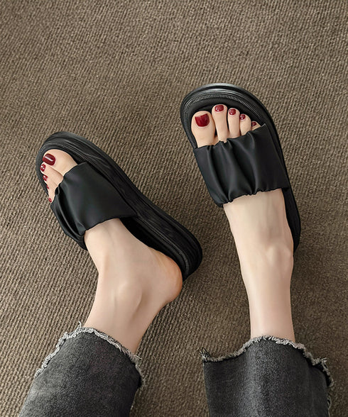 厚底サンダル ミュールサンダル 美脚 夏 レディース かかとなし フラットソール リゾートサンダル おしゃれ 履きやすい 疲れない ギャザー 旅行 楽ちん 99GYXC-087