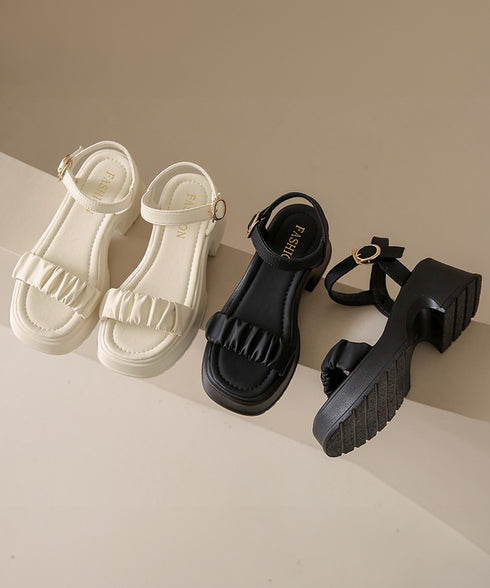 厚底サンダル 太ヒール 美脚 春夏 レディース アンクルストラップ チャンキーヒール スクエアトゥ ギャザー カジュアルきれいめ 大人可愛い ビーチサンダル 99GYXC-091