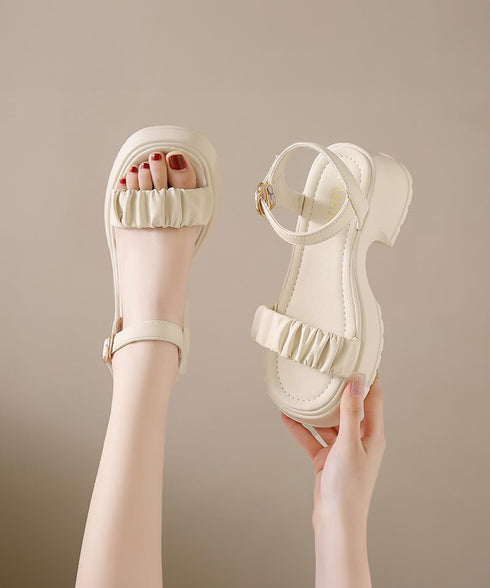 厚底サンダル 太ヒール 美脚 春夏 レディース アンクルストラップ チャンキーヒール スクエアトゥ ギャザー カジュアルきれいめ 大人可愛い ビーチサンダル 99GYXC-091