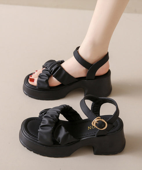 厚底サンダル 太ヒール クロスベルト 夏 レディース コンフォート チャンキーヒール 美脚 歩きやすい カジュアル シンプル 大人可愛いギャザー 海旅行 リゾート 99GYXC-092