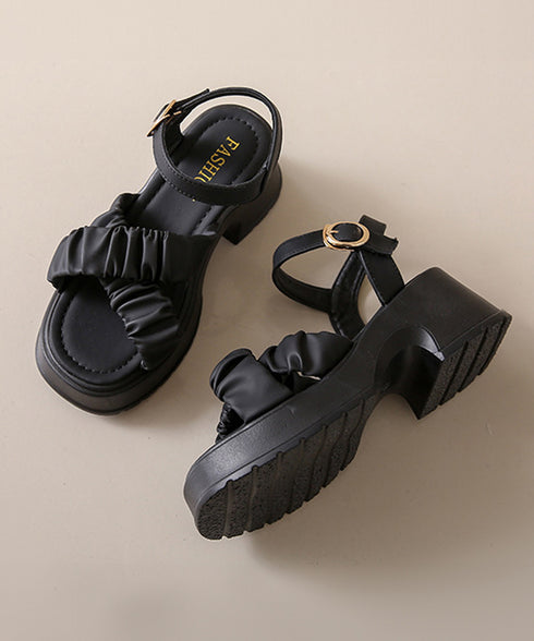 厚底サンダル 太ヒール クロスベルト 夏 レディース コンフォート チャンキーヒール 美脚 歩きやすい カジュアル シンプル 大人可愛いギャザー 海旅行 リゾート 99GYXC-092