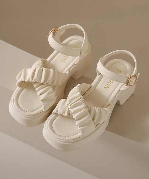 厚底サンダル 太ヒール クロスベルト 夏 レディース コンフォート チャンキーヒール 美脚 歩きやすい カジュアル シンプル 大人可愛いギャザー 海旅行 リゾート 99GYXC-092