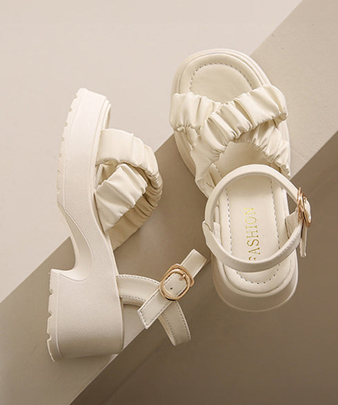 厚底サンダル 太ヒール クロスベルト 夏 レディース コンフォート チャンキーヒール 美脚 歩きやすい カジュアル シンプル 大人可愛いギャザー 海旅行 リゾート 99GYXC-092