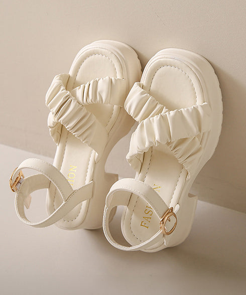 厚底サンダル 太ヒール クロスベルト 夏 レディース コンフォート チャンキーヒール 美脚 歩きやすい カジュアル シンプル 大人可愛いギャザー 海旅行 リゾート 99GYXC-092