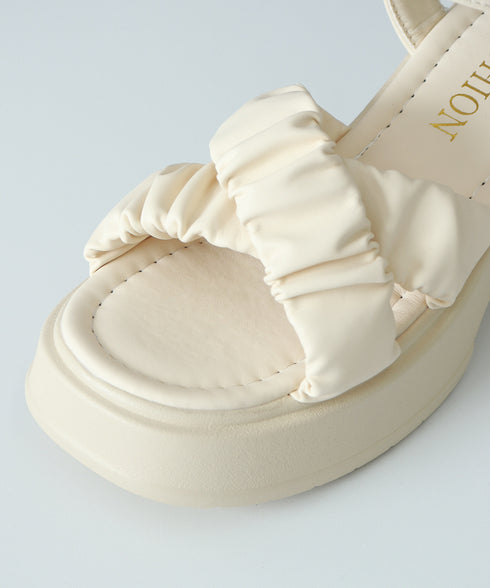 厚底サンダル 太ヒール クロスベルト 夏 レディース コンフォート チャンキーヒール 美脚 歩きやすい カジュアル シンプル 大人可愛いギャザー 海旅行 リゾート 99GYXC-092