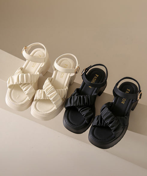 厚底サンダル 太ヒール クロスベルト 夏 レディース コンフォート チャンキーヒール 美脚 歩きやすい カジュアル シンプル 大人可愛いギャザー 海旅行 リゾート 99GYXC-092