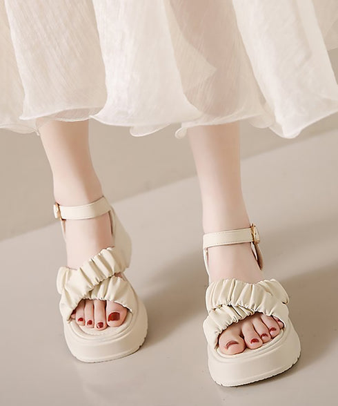 厚底サンダル 太ヒール クロスベルト 夏 レディース コンフォート チャンキーヒール 美脚 歩きやすい カジュアル シンプル 大人可愛いギャザー 海旅行 リゾート 99GYXC-092