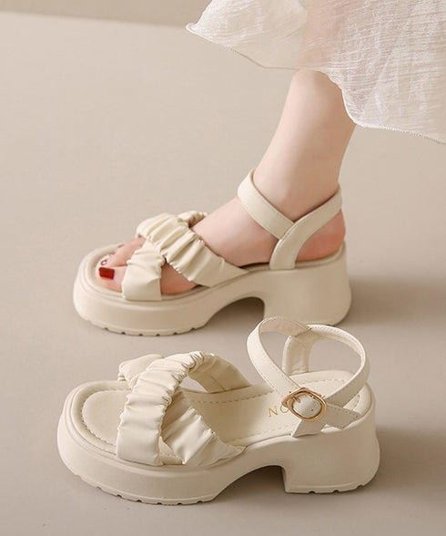 厚底サンダル 太ヒール クロスベルト 夏 レディース コンフォート チャンキーヒール 美脚 歩きやすい カジュアル シンプル 大人可愛いギャザー 海旅行 リゾート 99GYXC-092