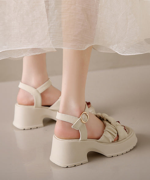 厚底サンダル 太ヒール クロスベルト 夏 レディース コンフォート チャンキーヒール 美脚 歩きやすい カジュアル シンプル 大人可愛いギャザー 海旅行 リゾート 99GYXC-092