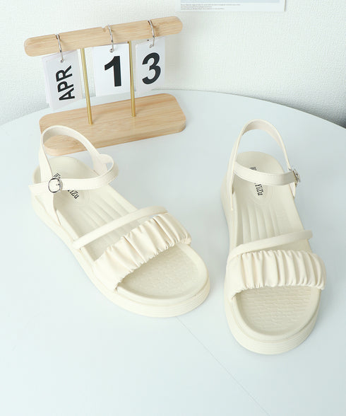 厚底サンダル レディース 美脚 夏靴 フラットサンダル ボリュームソール コンフォート ギャザー 軽量 可愛い 韓国風 カジュアル おしゃれ フェミニン 旅行 99GYXC-095
