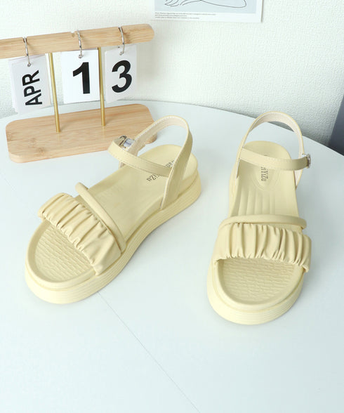 厚底サンダル レディース 美脚 夏靴 フラットサンダル ボリュームソール コンフォート ギャザー 軽量 可愛い 韓国風 カジュアル おしゃれ フェミニン 旅行 99GYXC-095