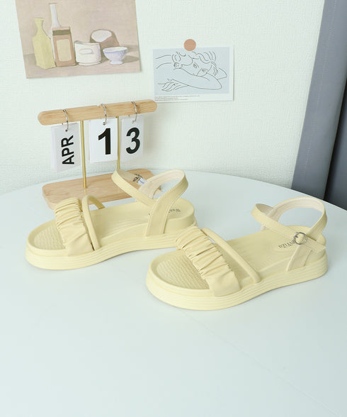 厚底サンダル レディース 美脚 夏靴 フラットサンダル ボリュームソール コンフォート ギャザー 軽量 可愛い 韓国風 カジュアル おしゃれ フェミニン 旅行 99GYXC-095