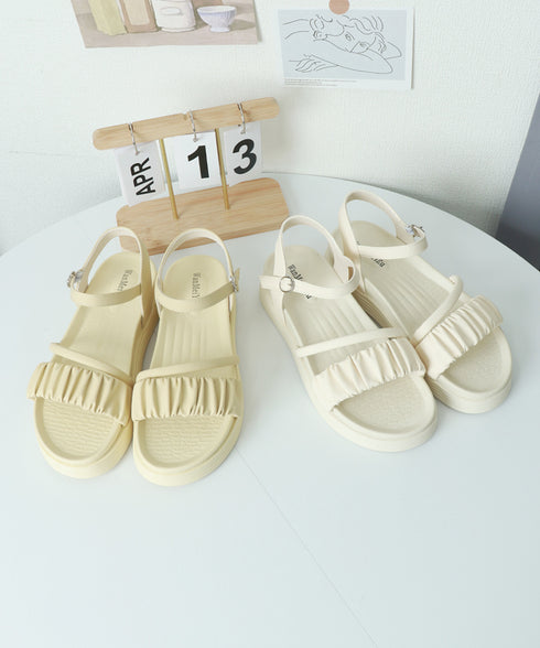 厚底サンダル レディース 美脚 夏靴 フラットサンダル ボリュームソール コンフォート ギャザー 軽量 可愛い 韓国風 カジュアル おしゃれ フェミニン 旅行 99GYXC-095