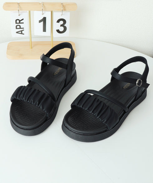 厚底サンダル レディース 美脚 夏靴 フラットサンダル ボリュームソール コンフォート ギャザー 軽量 可愛い 韓国風 カジュアル おしゃれ フェミニン 旅行 99GYXC-095