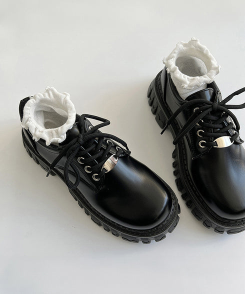 厚底 ローファー 編み上げ 韓国風 レディース マニッシュ ドレスシューズ レザー調 シンプル 歩きやすい カジュアル 大人 可愛い クラシック オルチャン 99GYXC-098